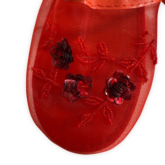 Vintage Sequin Mesh Slides Chinese Beaded Slippers with Floral Embellishments - Picture 3 of 7